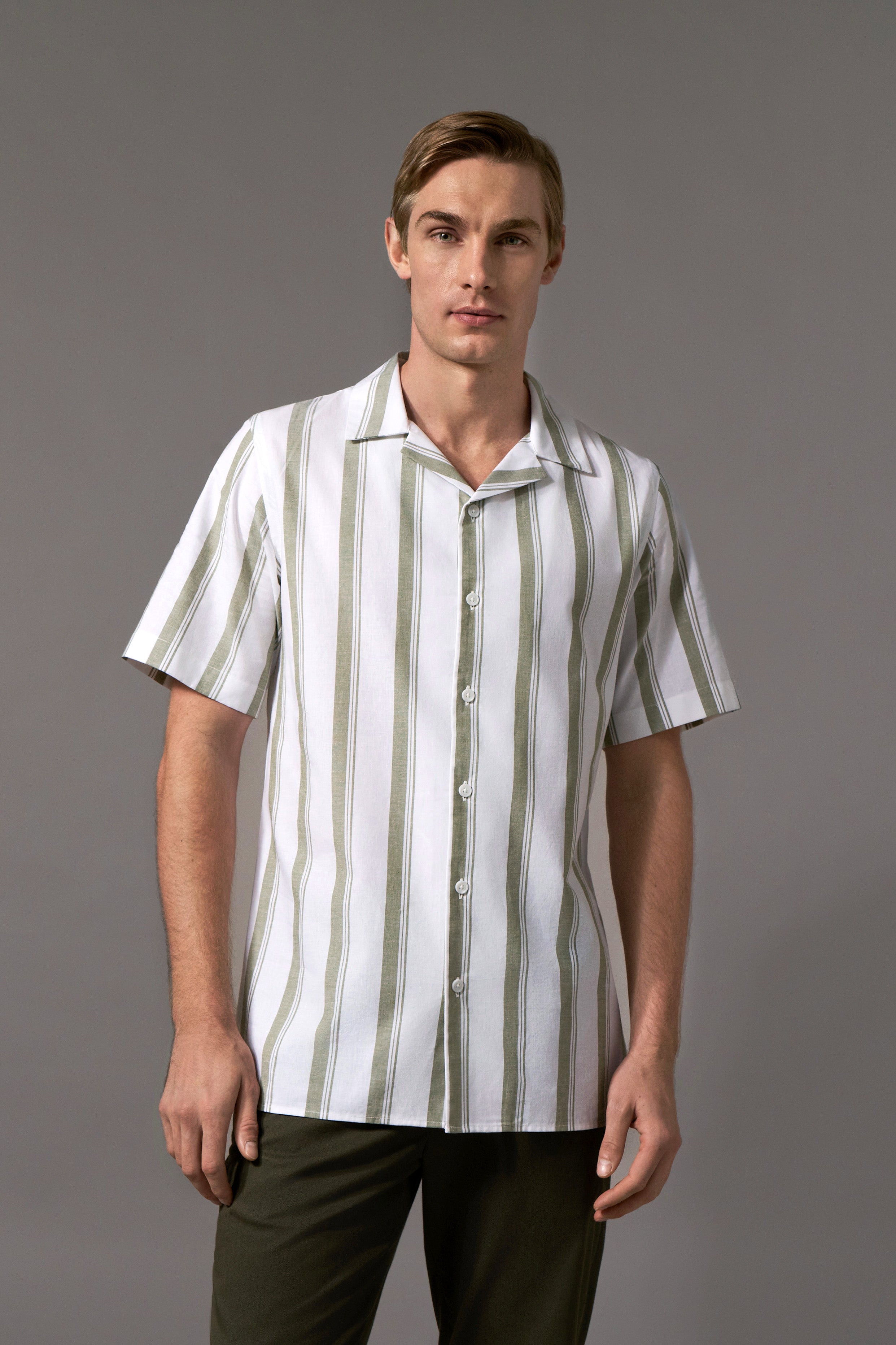 Willow Cuban Shirt - Green Stripe